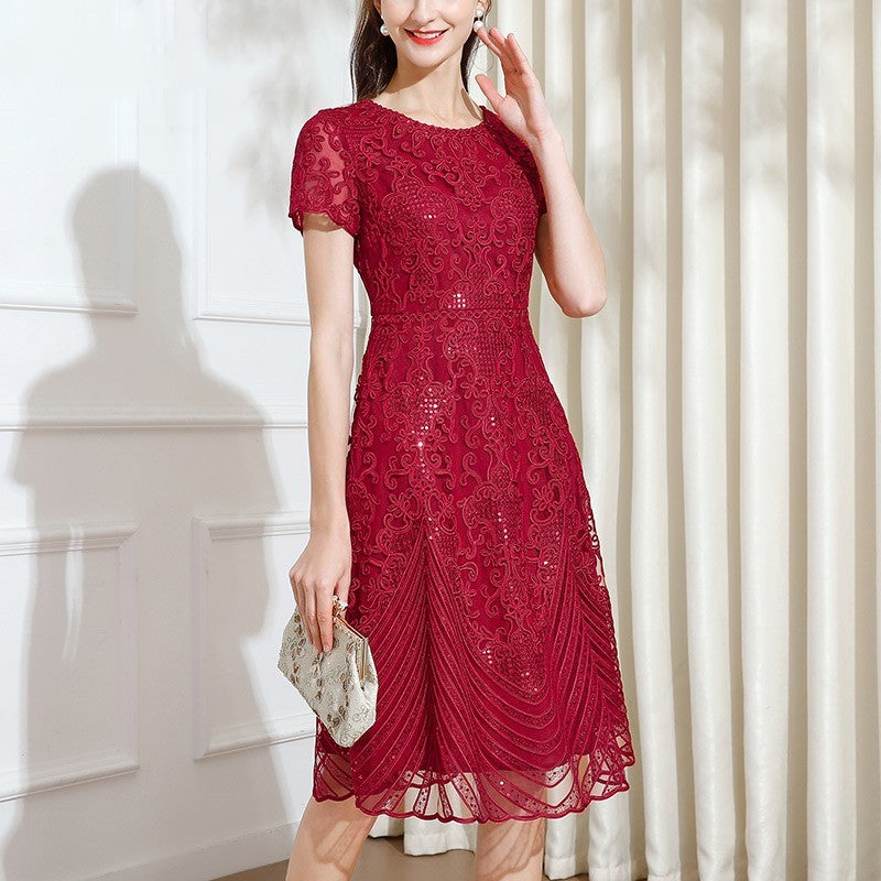 Embroidered Waist Slimming Noble Dress For Women