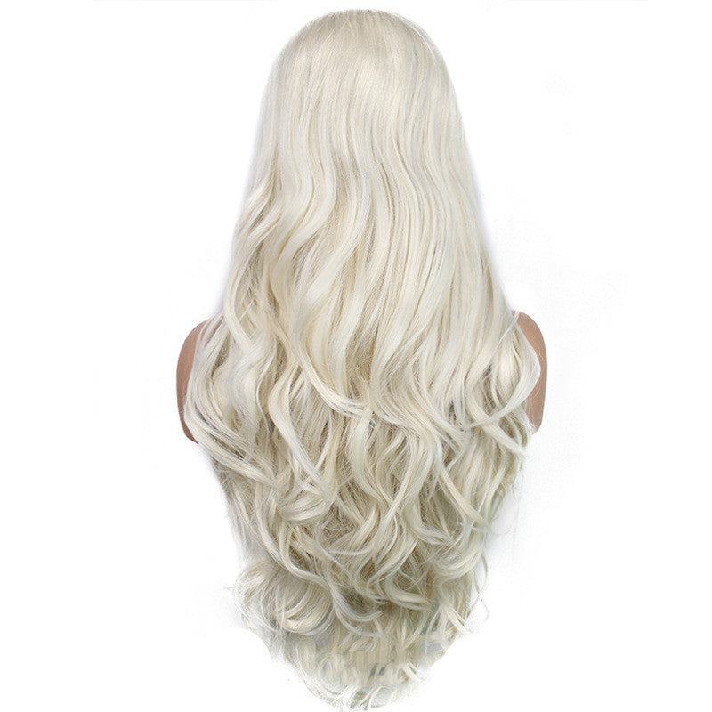 Fashion White Wavy Volume Front Lace Chemical Fiber Wig Beige