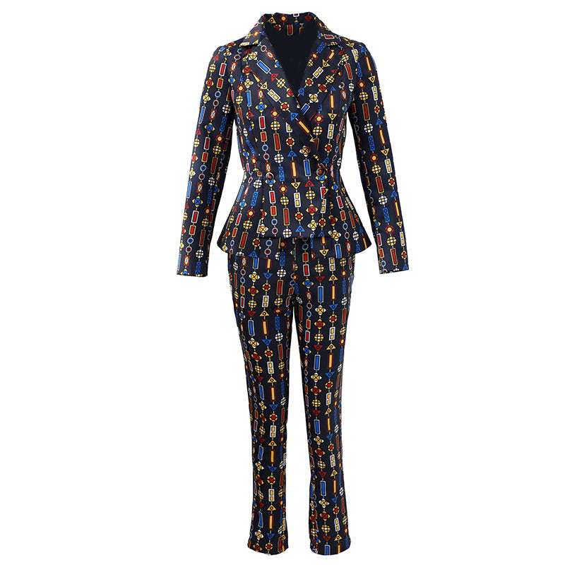 Trousers Suit Two-piece Printed Small Suit Small Foot Pants