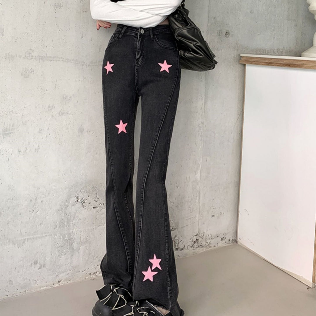 Black Women's Retro Wide Leg Jeans