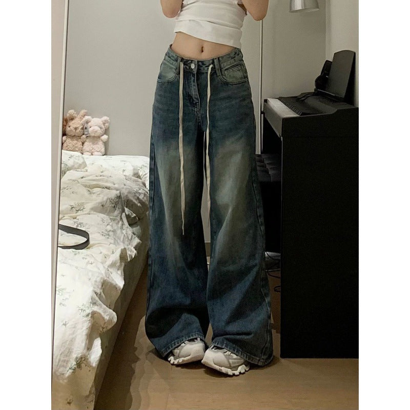 Straight Loose Slimming And Wide Leg All-match Retro Washed Jeans