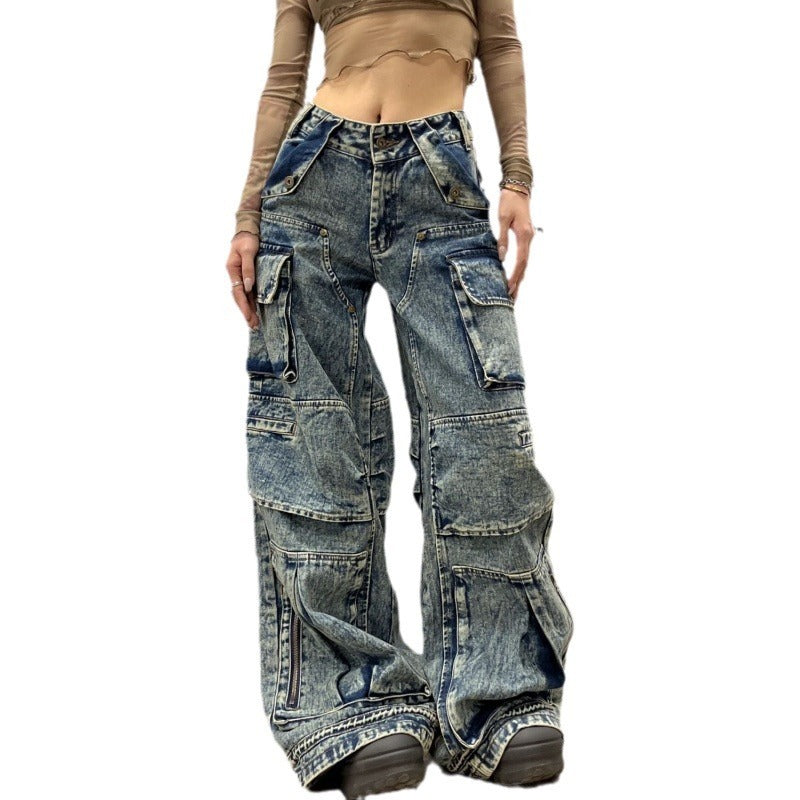 American Street Jean de travail multi-poches grande taille pour femme