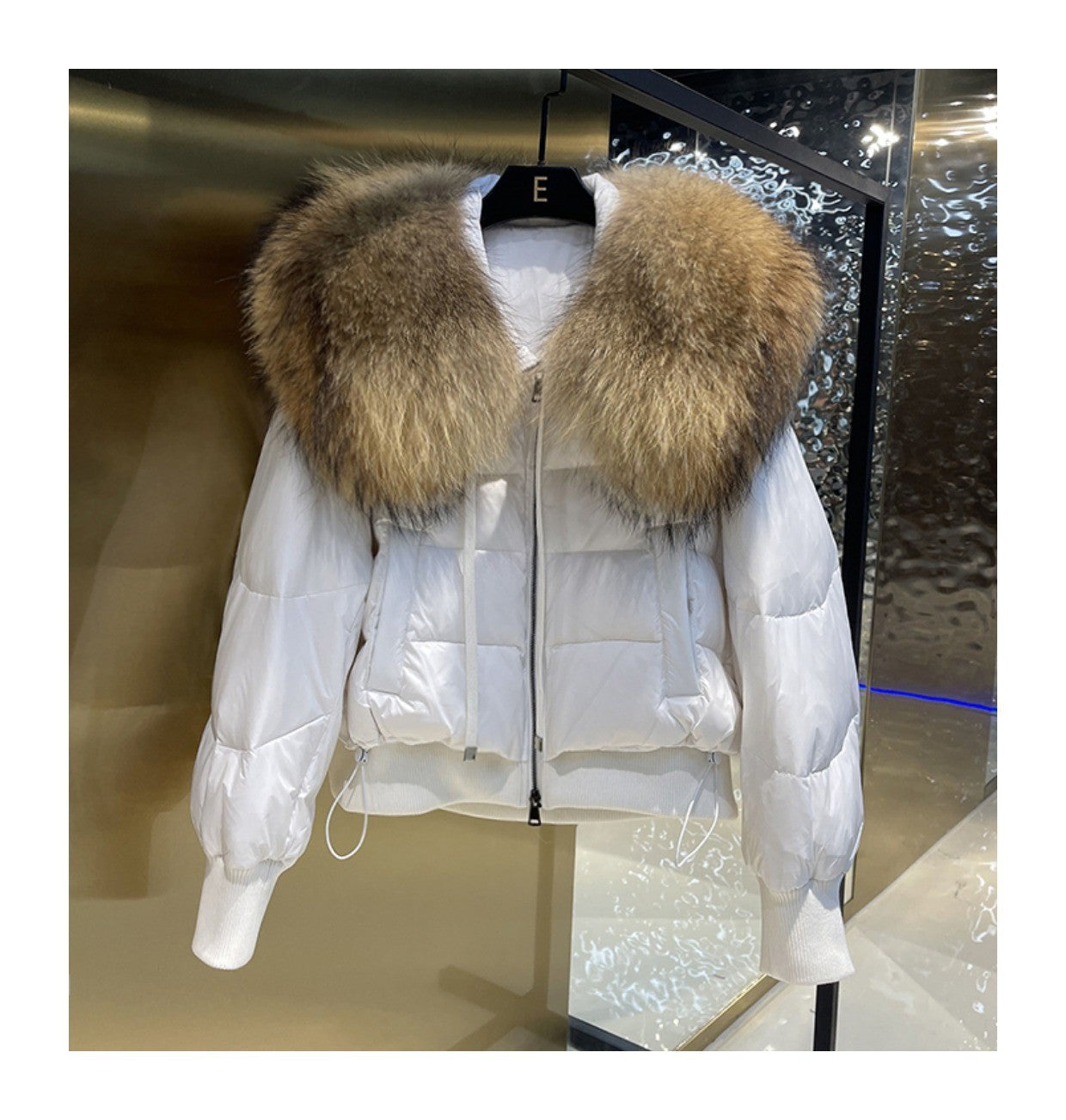 All-matching Big Collar Raccoon Fur White Duck Down Women's Coat