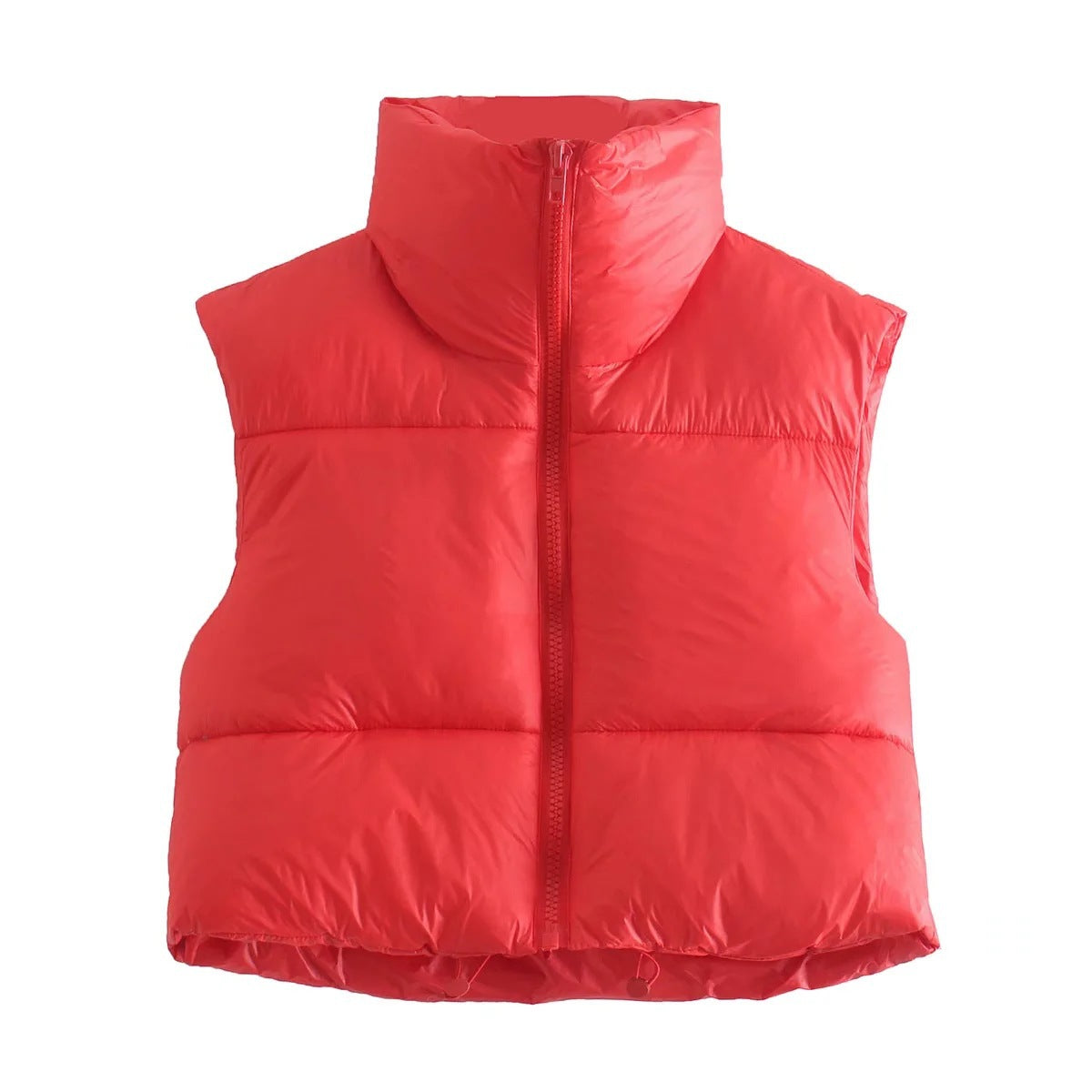 Gilet court d'hiver pour femmes, couleur unie, fermeture éclair, sans manches, veste à revers, manteau à pain à la mode