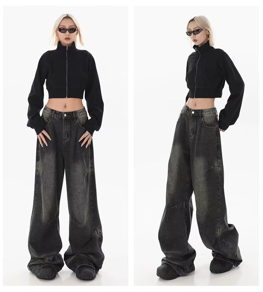 Women's Retro Retro Black Gradient High Waist Wide Leg Pants