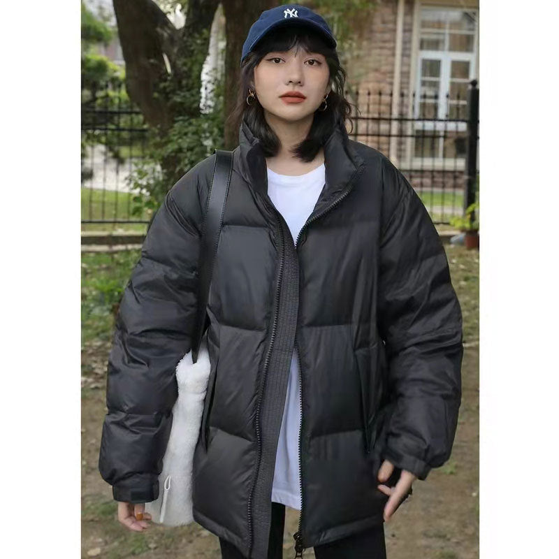 Duck Down Down Jacket Women's Winter All-matching Short Temperamental New Black Stand Collar Bread Coat