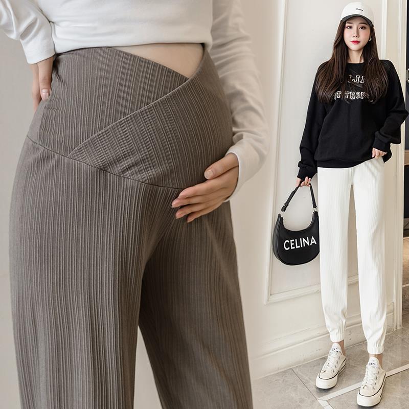 Pantalones de maternidad con soporte de cintura a rayas sueltos, versátiles e informales