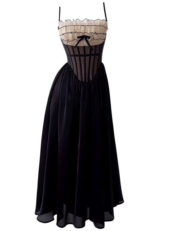 Hepburn Wind Black Lace Sling Dress