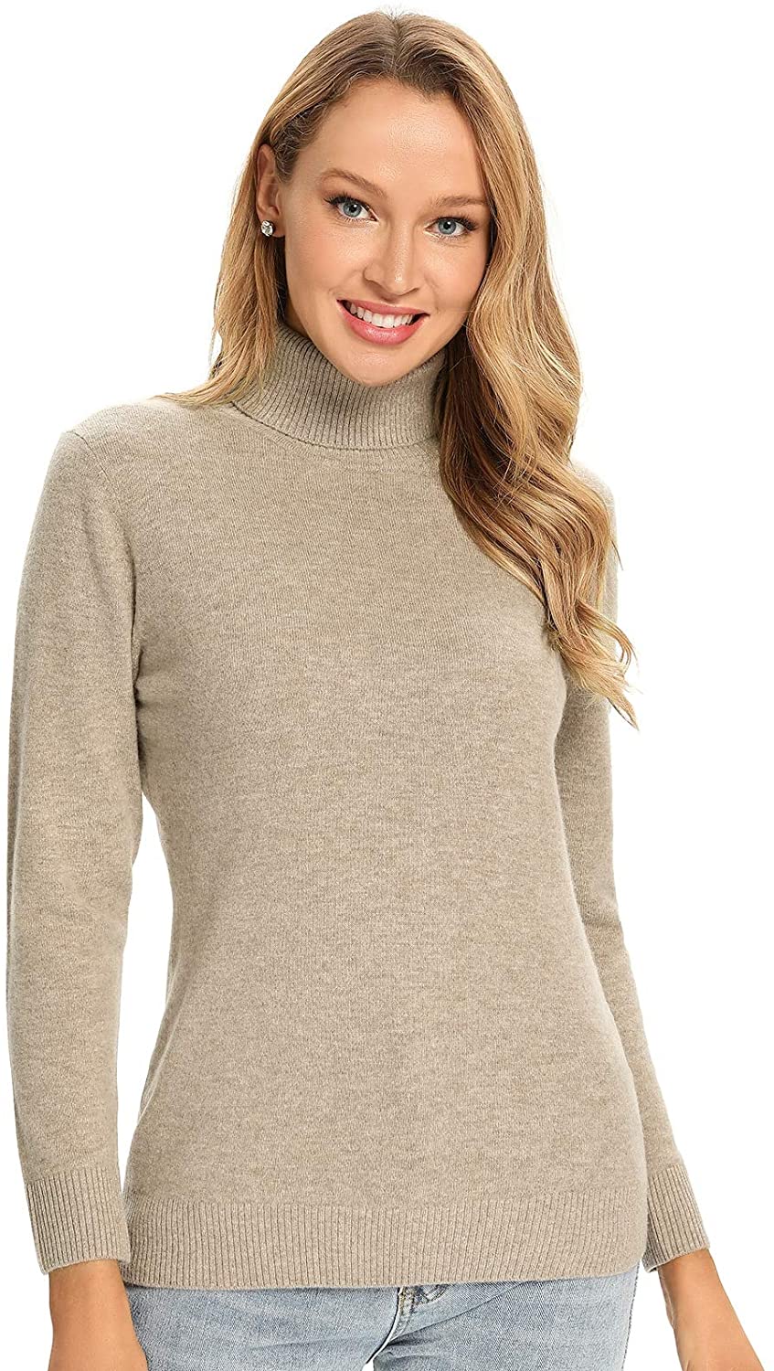 Pull à col roulé en laine mérinos 100% pour femme, manches longues, léger et confortable 