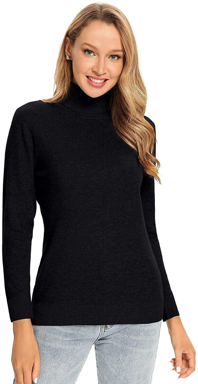 100% Merino Wool Turtleneck Sweater Women Long Sleeve Lightweight Cozy Pullover Jumper Tops