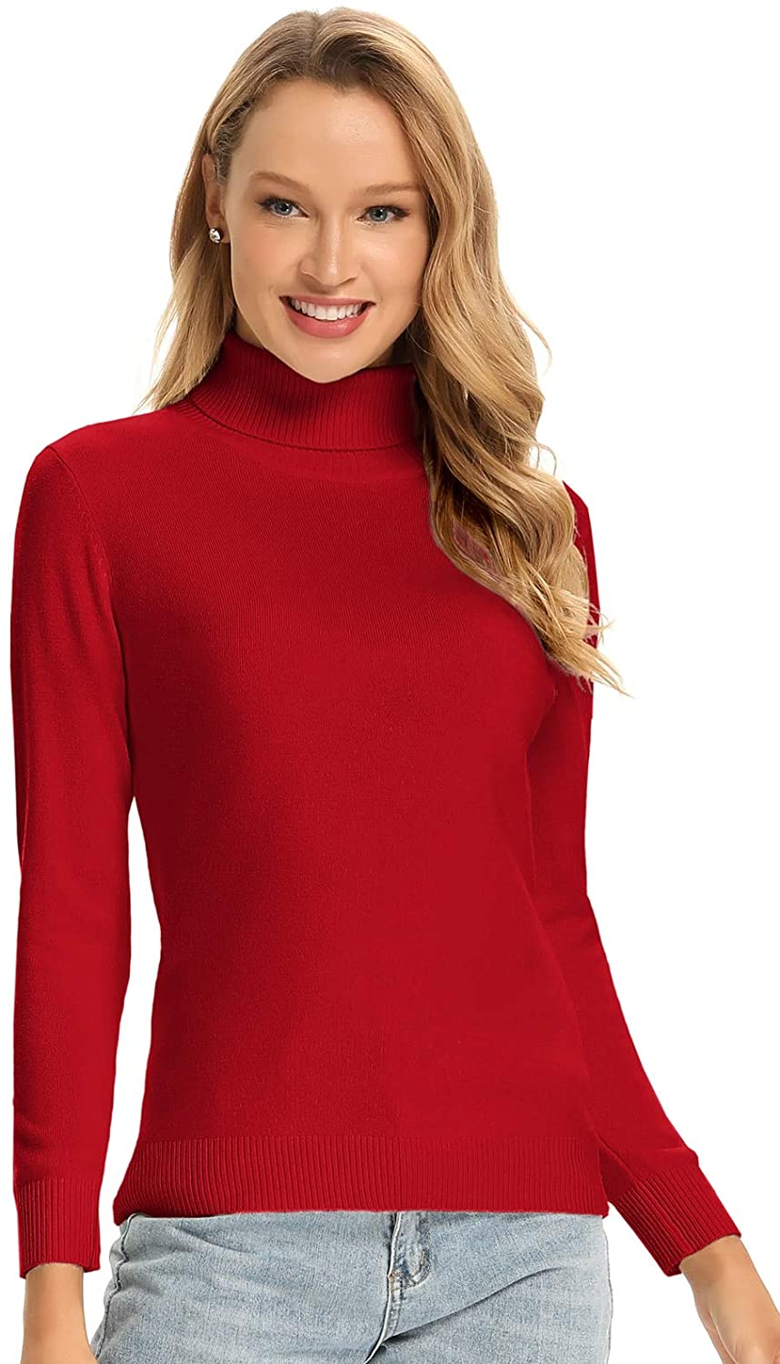 Pull à col roulé en laine mérinos 100% pour femme, manches longues, léger et confortable 