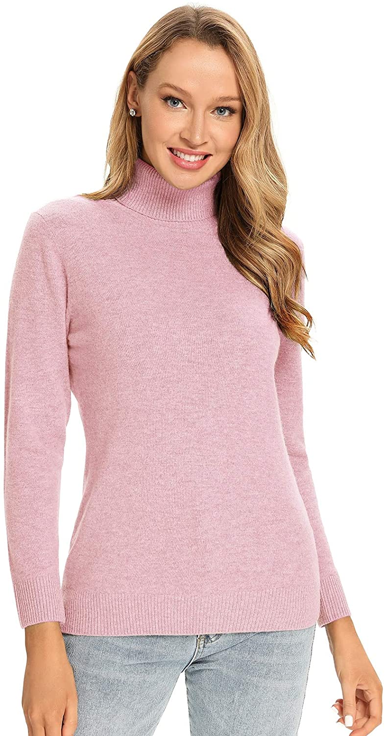 100% Merino Wool Turtleneck Sweater Women Long Sleeve Lightweight Cozy Pullover Jumper Tops