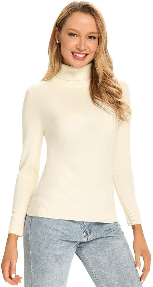 100% Merino Wool Turtleneck Sweater Women Long Sleeve Lightweight Cozy Pullover Jumper Tops