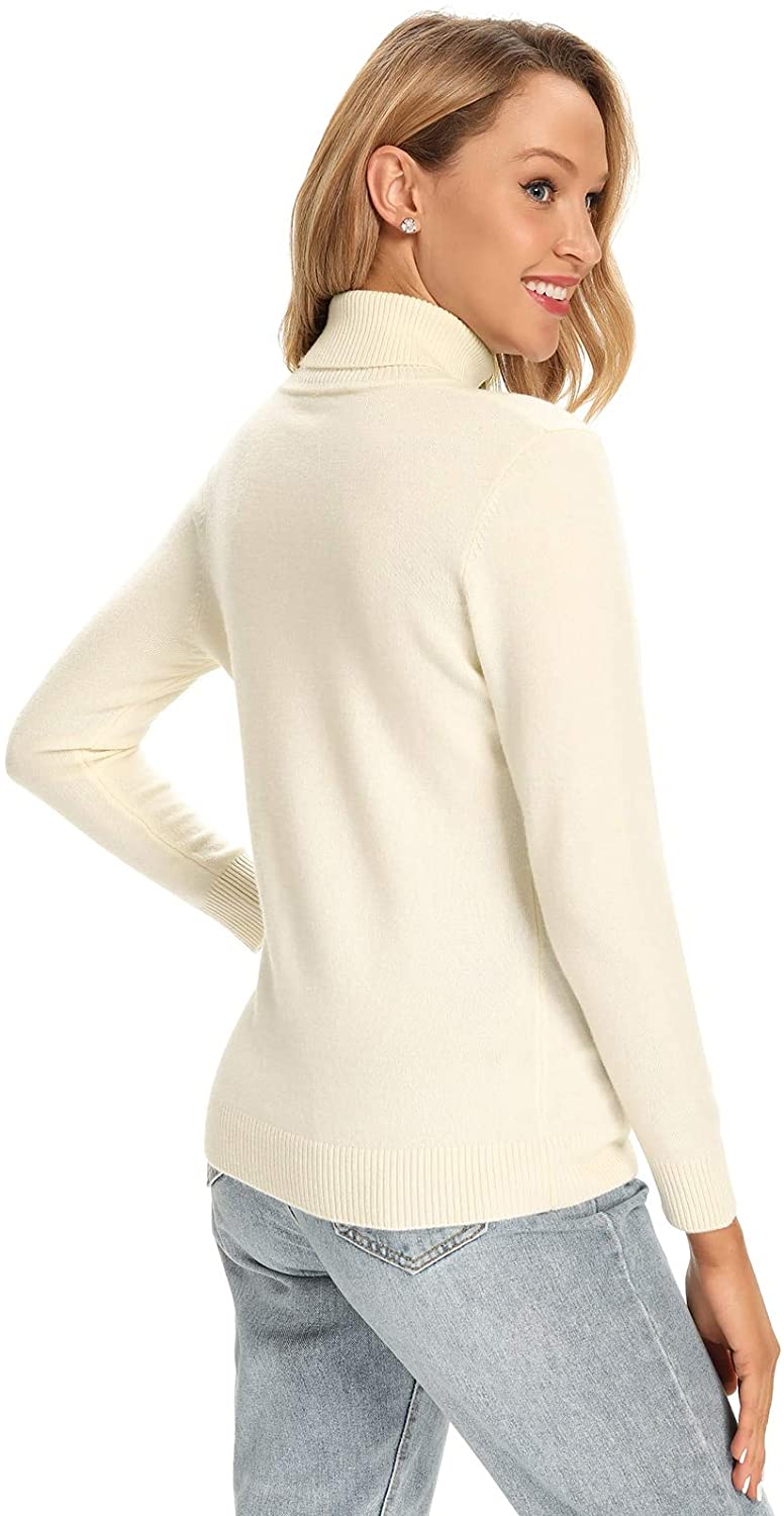 Pull à col roulé en laine mérinos 100% pour femme, manches longues, léger et confortable 