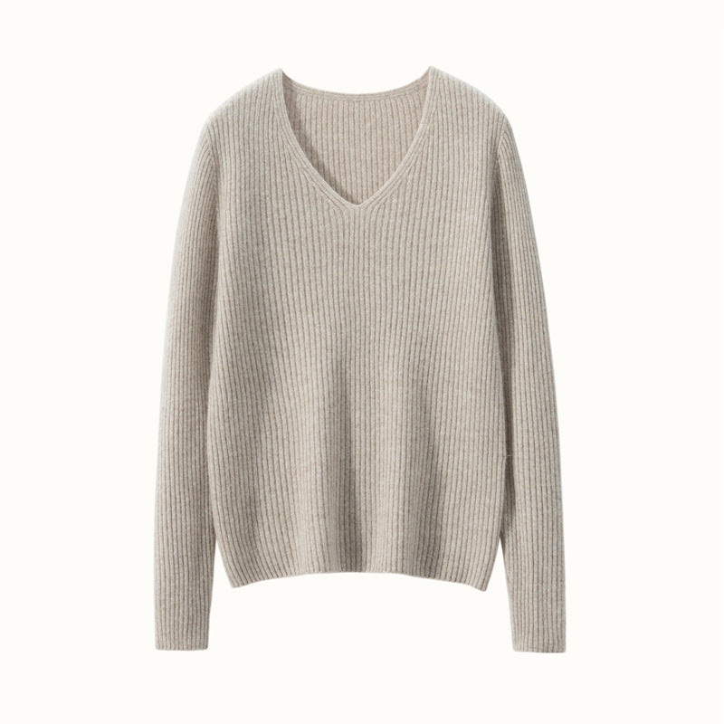 Sunken Stripe Thread Knitted Bottoming Sweater Female