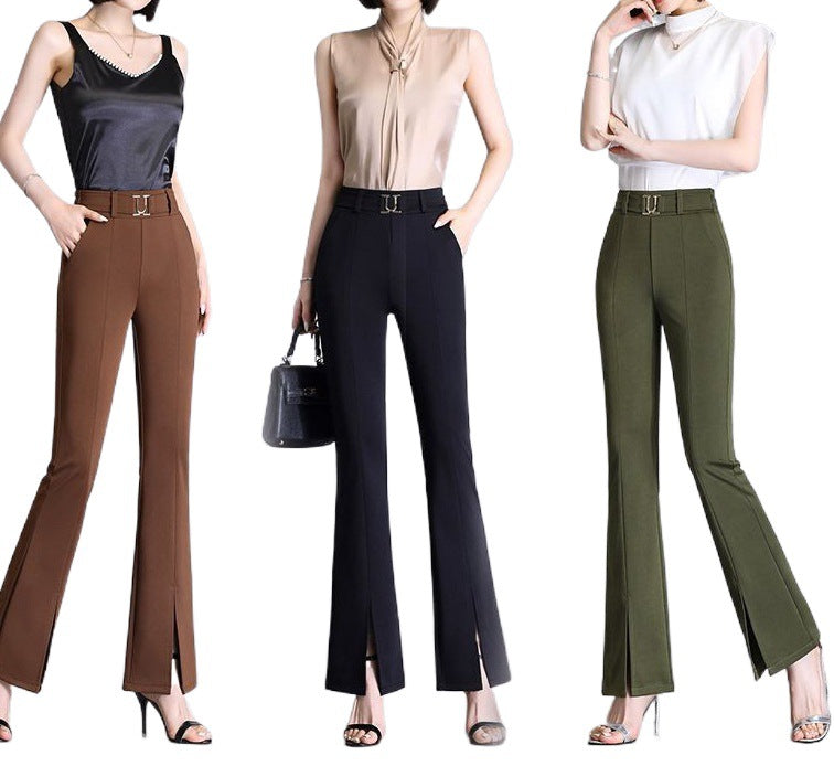 Pantalon court large et long décontracté taille haute pour femme