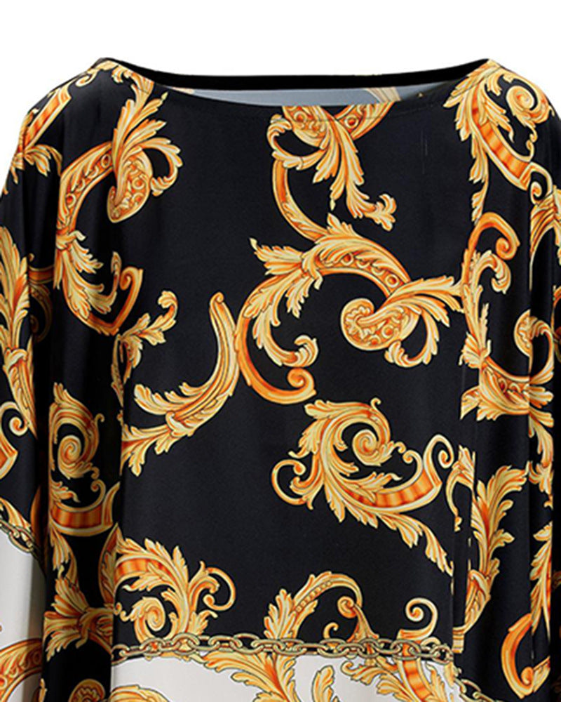 Women's Baroque Print Loose Batwing Sleeve Top