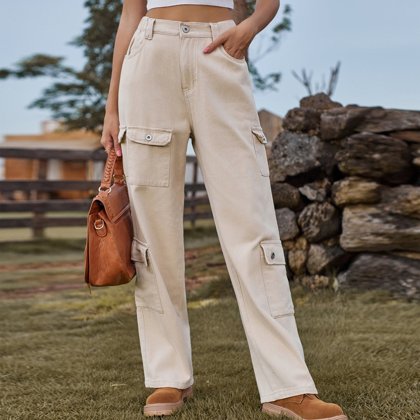 Pantalon décontracté de travail en denim de personnalité de conception semi-élastique lavée américaine