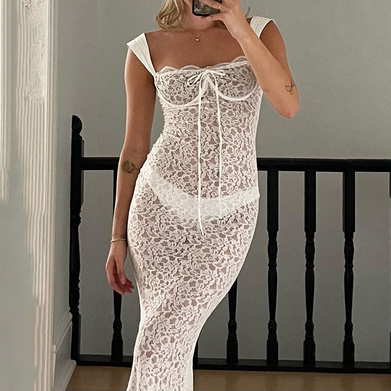 Women's Slim Fit Fashion Hot Girl Lace See-through Dress