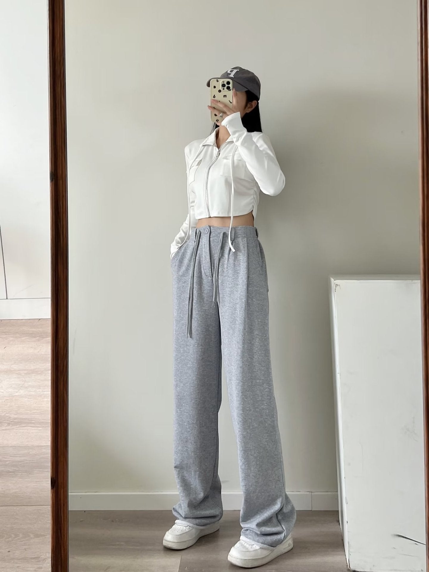 High Waist Drooping Drawstring Mop Slightly Spicy Sweatpants Sports Pants Female Loose Wide-leg Pants For Women