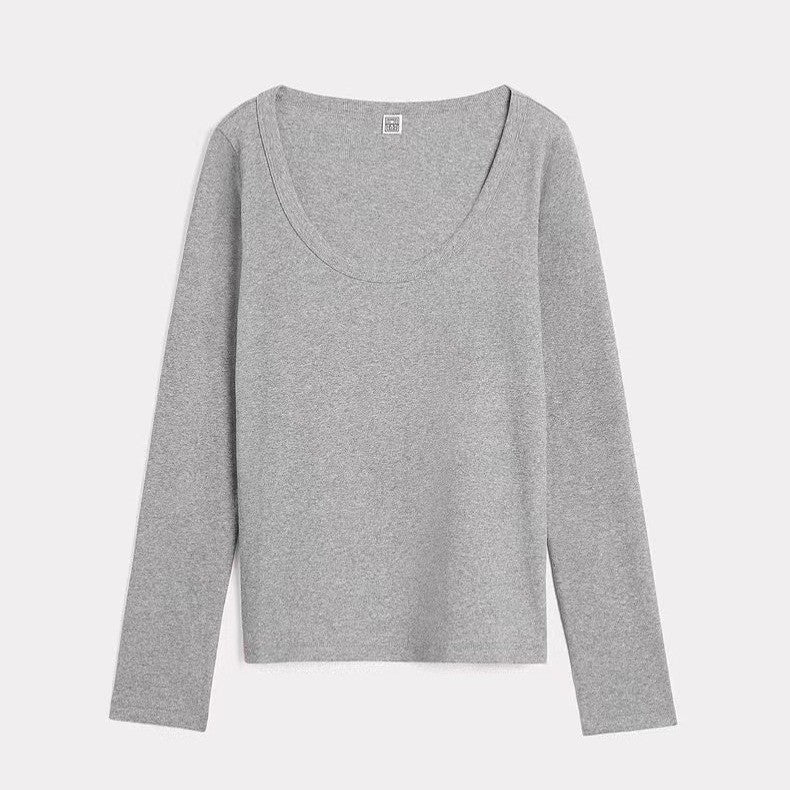 Thread Low Round Neck Skin-friendly Long Sleeve Bottoming T-shirt