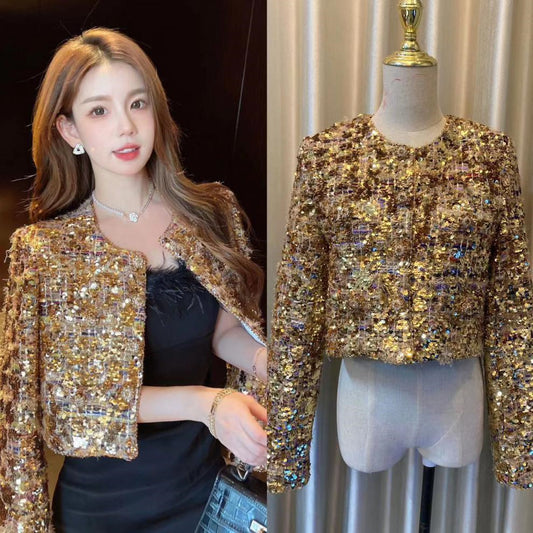 Gold Sequins Light Luxury Heavy Industry Advanced Ladies Fashion French Coat