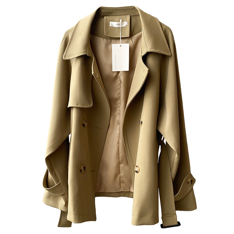 Women's Spring Short Trench Coat Casual Belt Coat