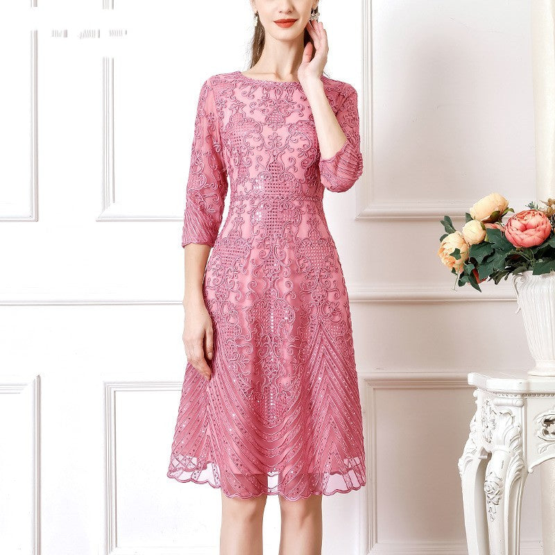 Embroidered Waist Slimming Noble Dress For Women