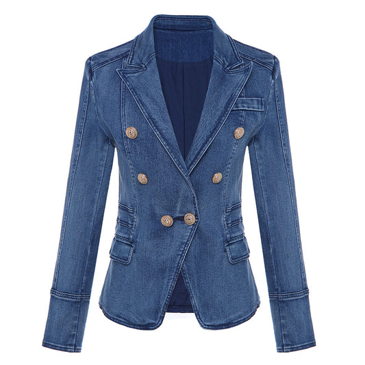 Manteau automne hiver Double boutonnage boucle de Lion lavage Denim coupe cintrée petit manteau