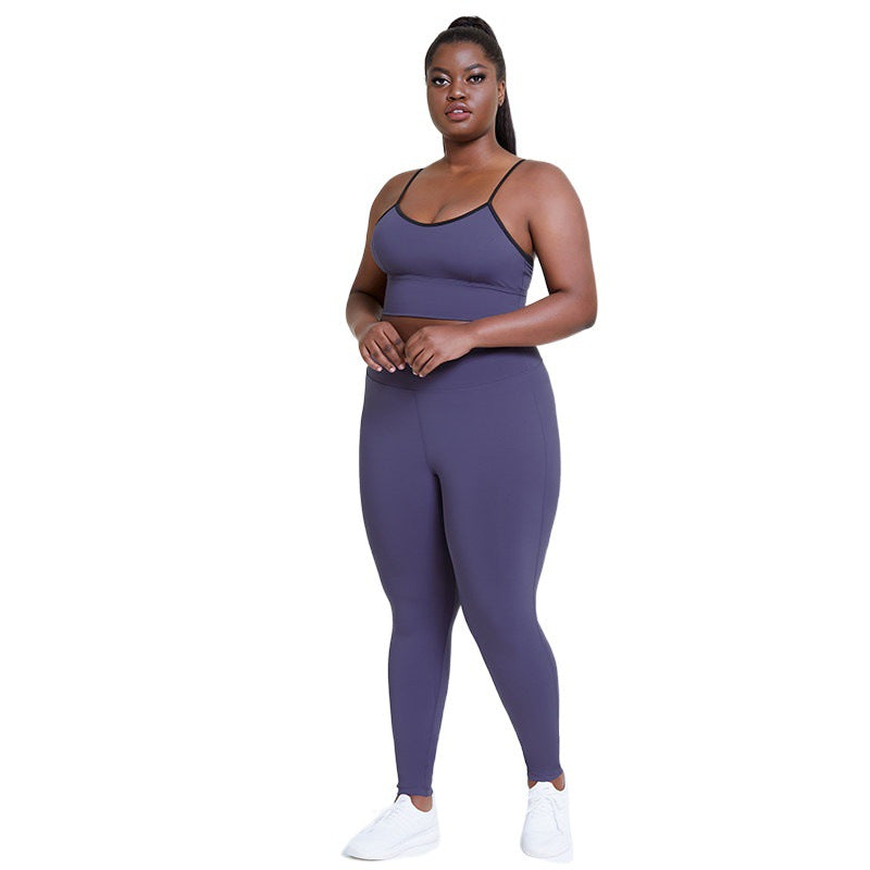 Yoga Clothes Women's Plus Size Solid Color Bra Hip Lifting Trousers Bodybuilding Suit