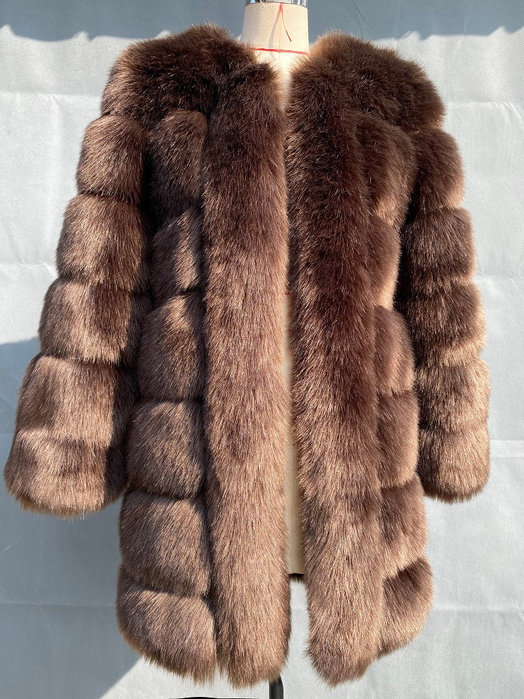 Fur New Patchwork Fur Coat Female Faux Fur Fur Coat Female Plus Size