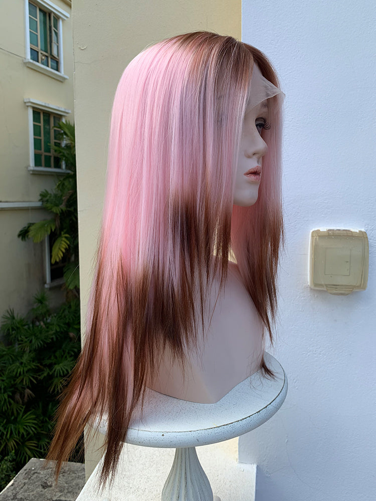 Cartoon Character Pink Gradient Earthy Brown Split Wig