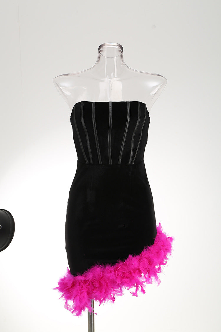 Robe de soirée en forme d'arête de poisson, ceinture Sexy pour femme, plumes irrégulières