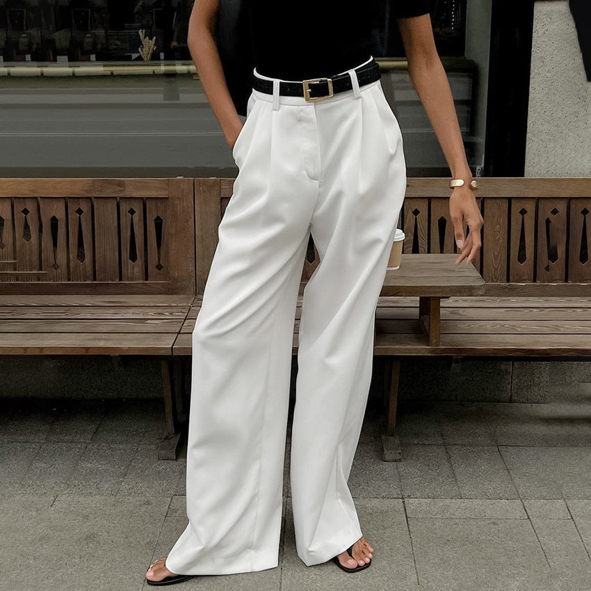 Pantalon blanc taille haute, pantalon décontracté ample à la mode