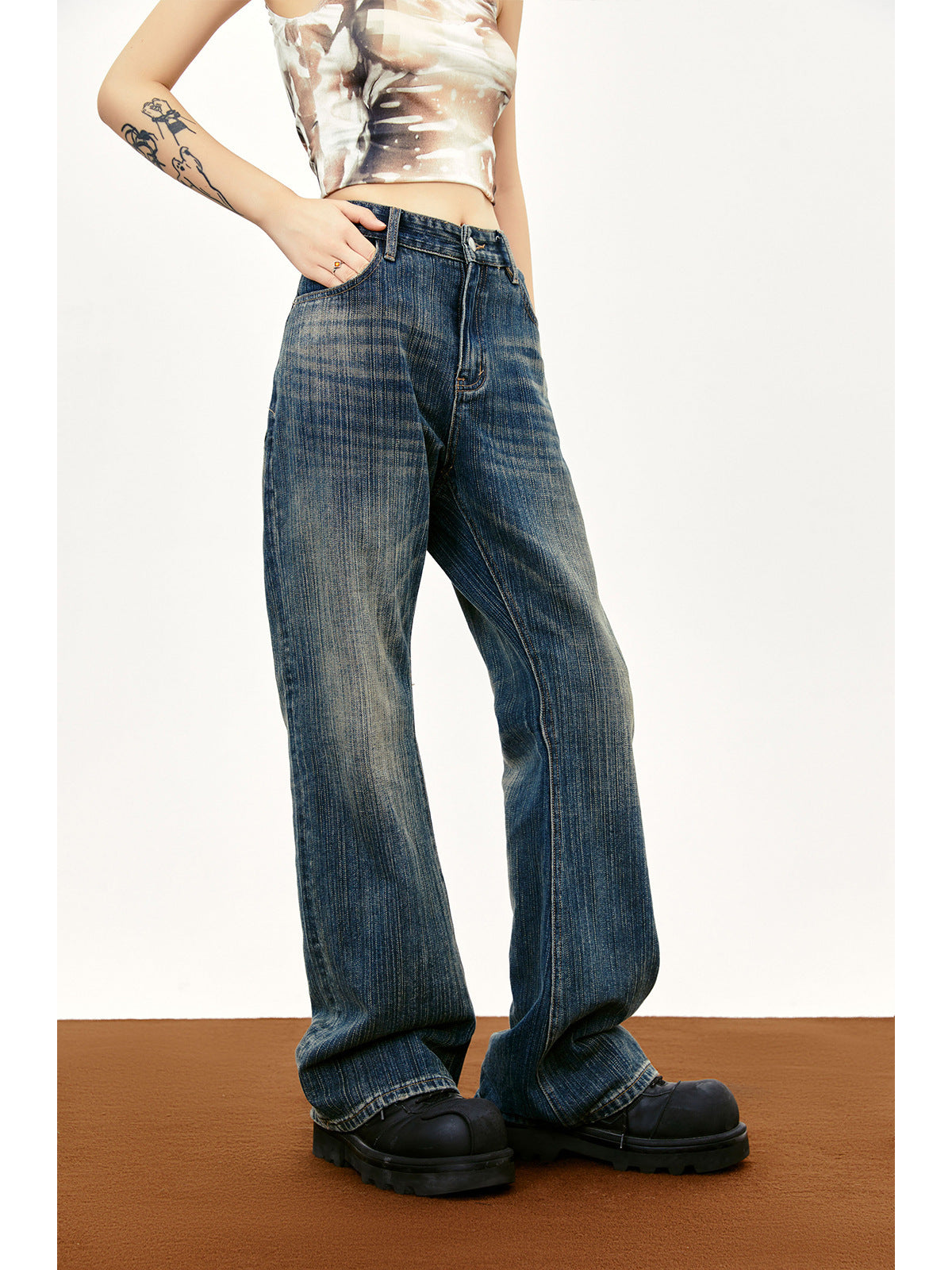 Washed Old Bamboo Joint Casual Denim Trousers