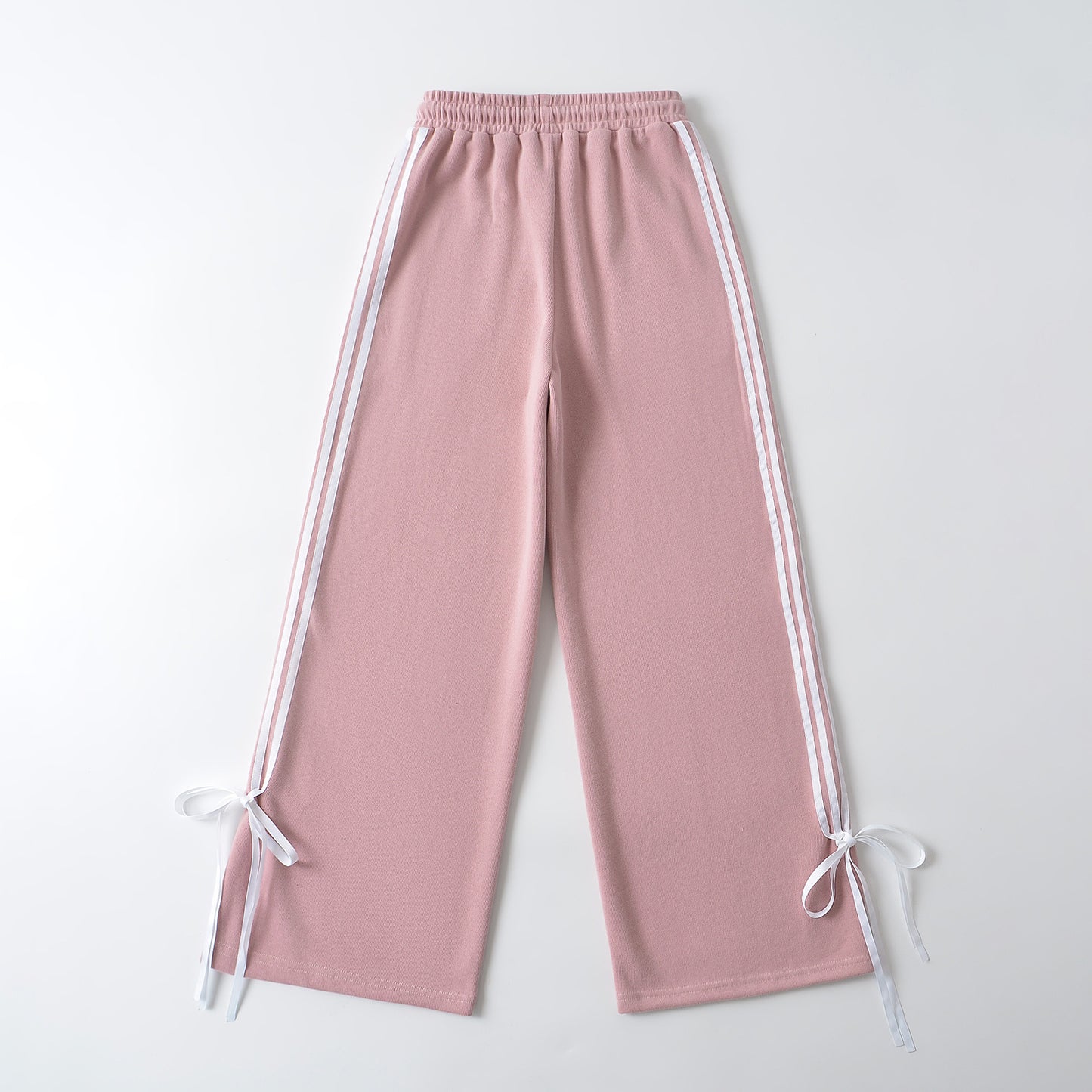 Girls Shopping Casual Side White Stripe Bow Sweatpants