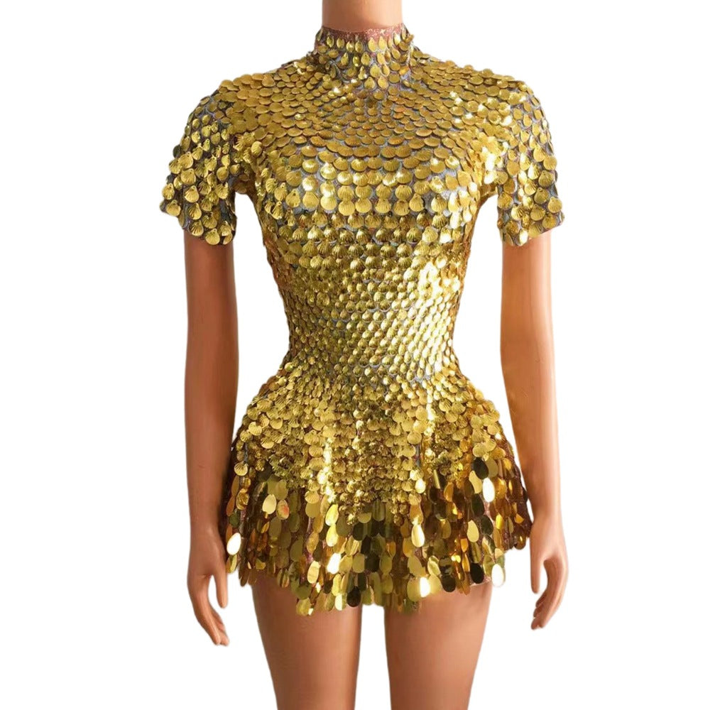 Robe magnifique à paillettes et fermeture éclair pour femmes, à la mode