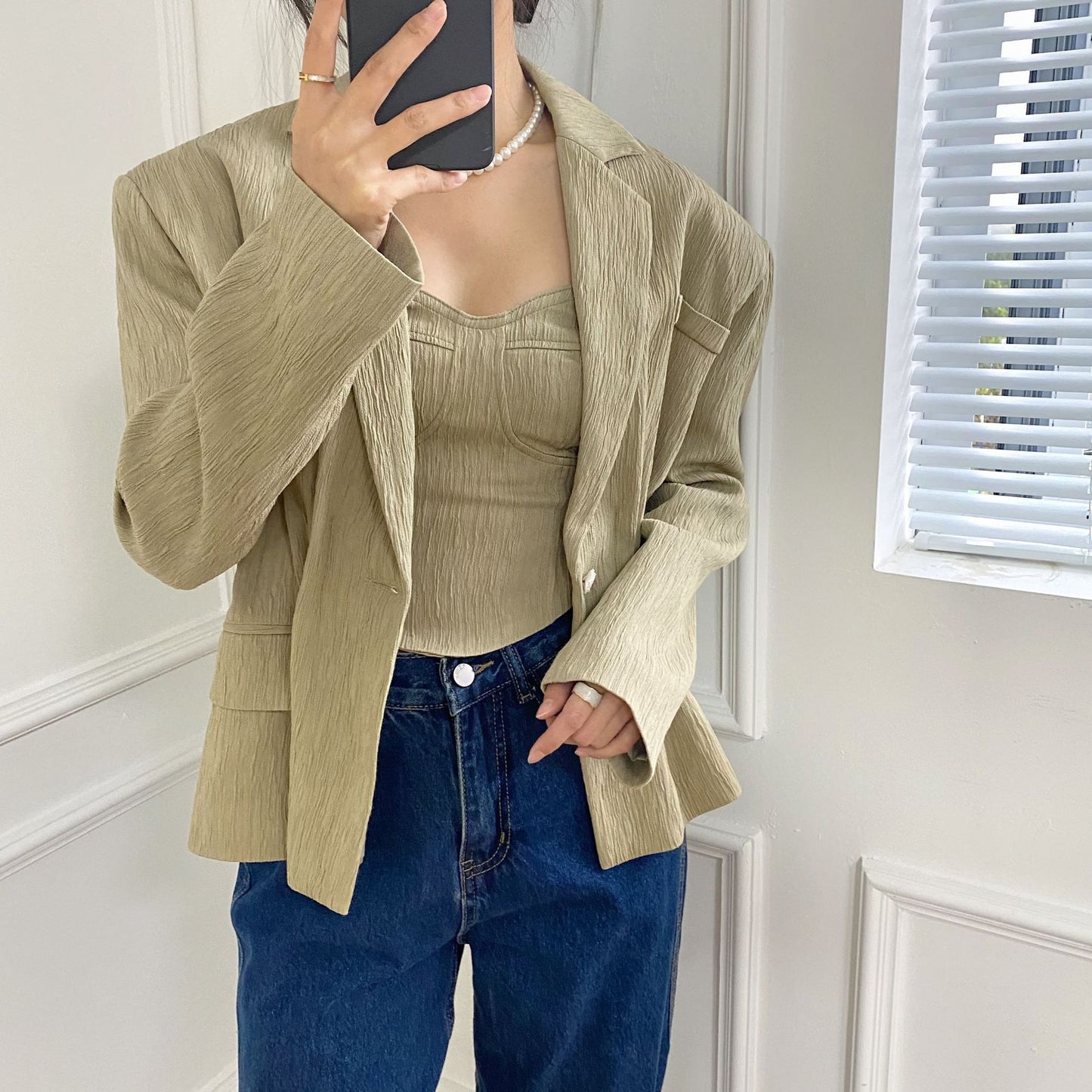 Textured Niche Tube Top Two-piece Suit Jacket