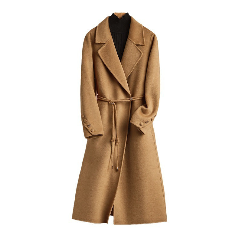 Autumn And Winter New Long Suit Collar Cashmere Coat For Women