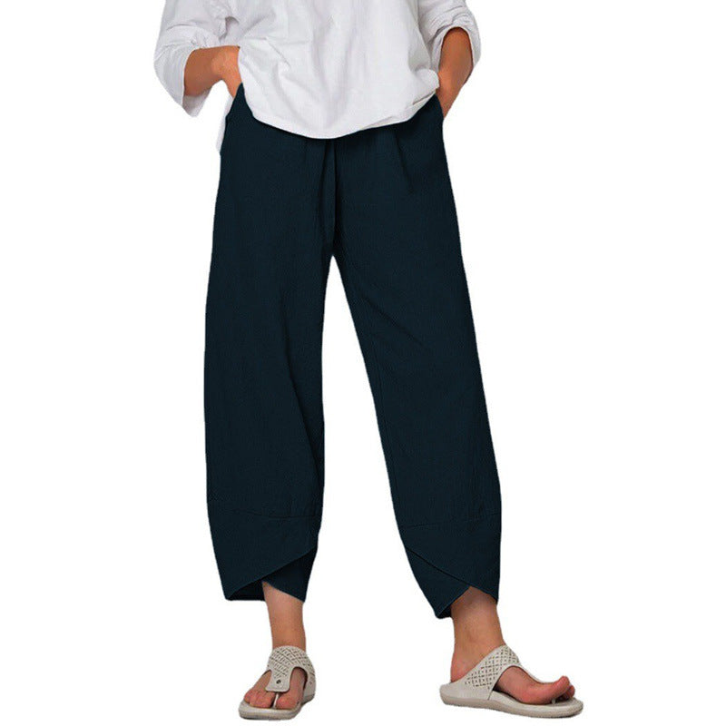 Cotton And Linen Wide Leg Pants Solid Color High Waist Loose Casual Trousers For Women