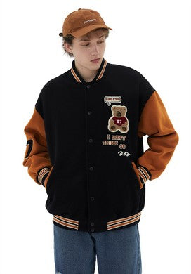 Chaqueta cepillada informal con estampado de letras de oso, chaqueta universitaria japonesa, abrigo para hombres y mujeres, Tops para parejas, chaqueta universitaria