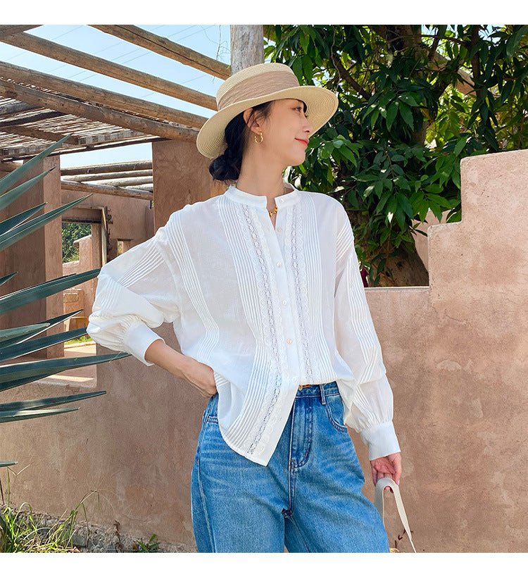 Camisa de mujer de algodón francés de manga larga