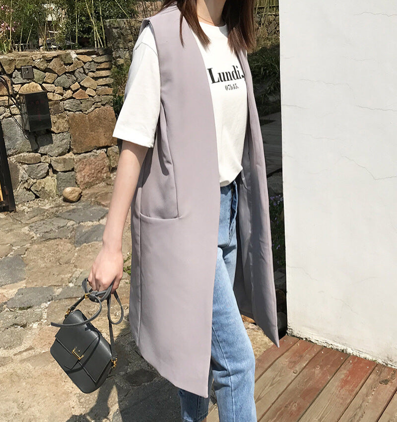 Gilet mi-long à la mode pour femme, simple, amincissant, gracieux et à la mode, style coréen