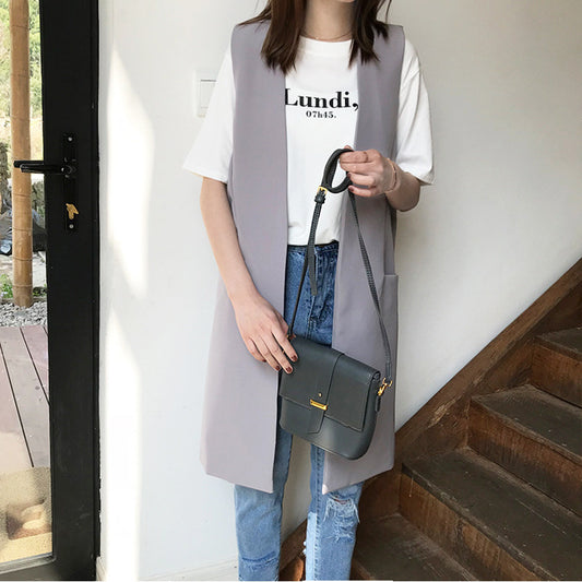 Spring Korean Simple Slimming Graceful Fashionable Mid Length Vest Women