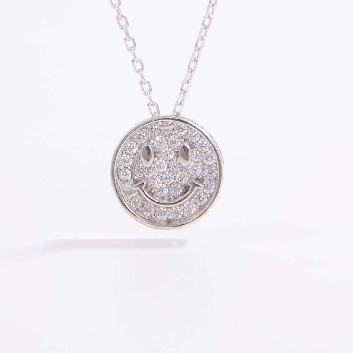 Collier visage souriant en argent sterling 925 et zircon