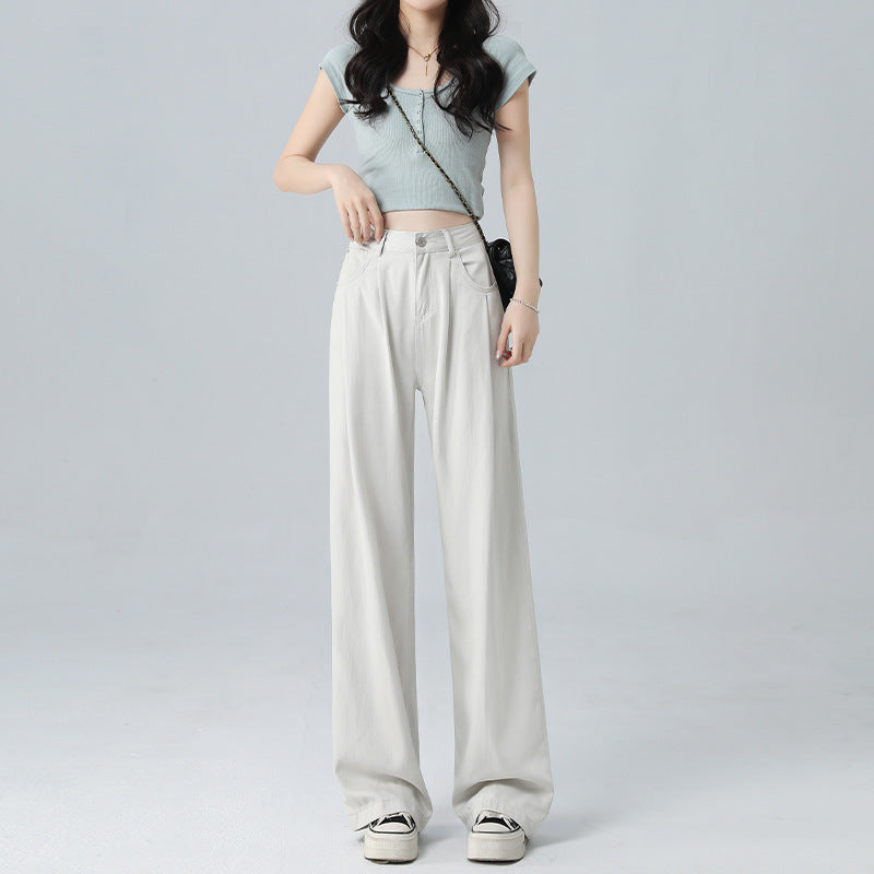 Women's Wide-leg Jeans Loose Thin Straight Pants