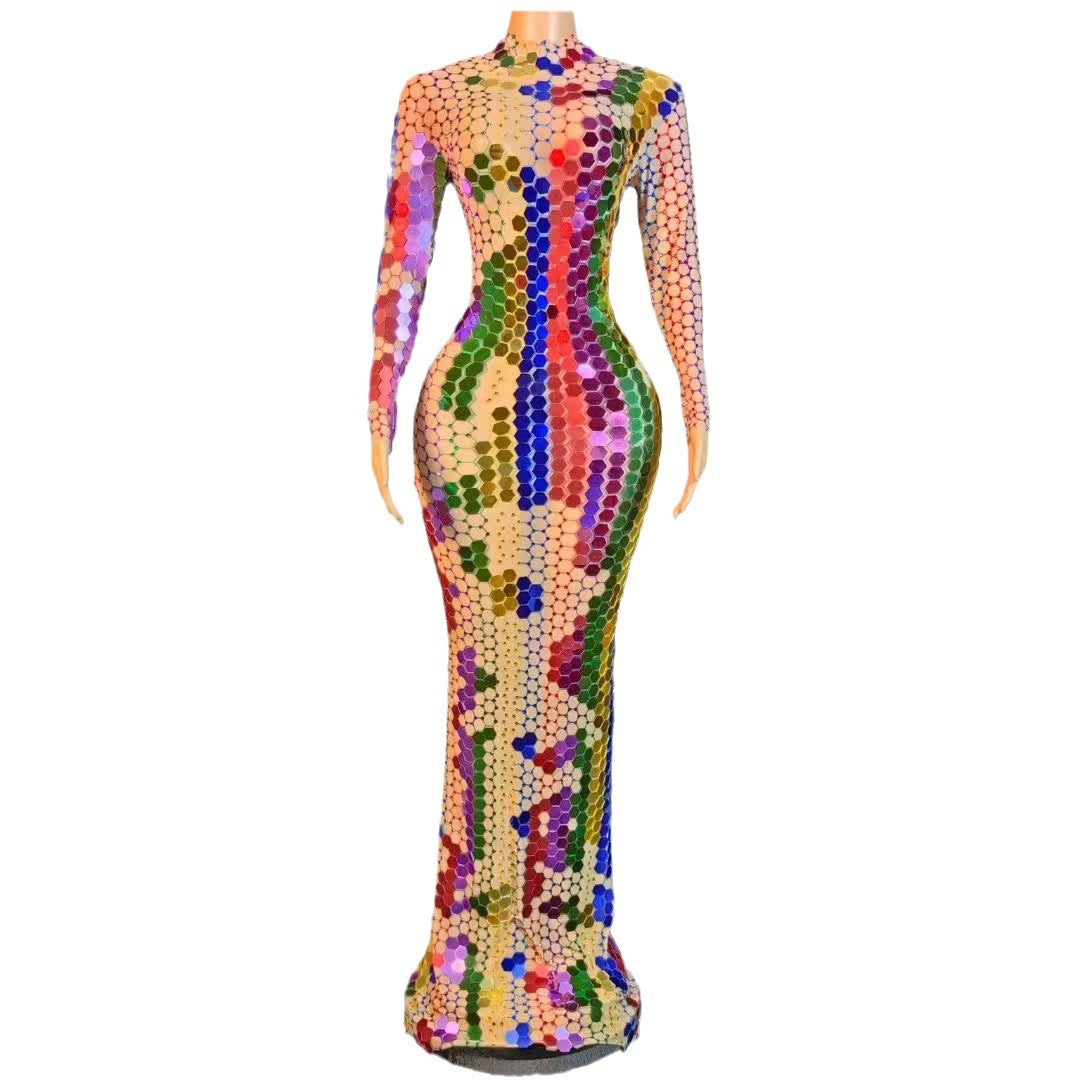 Women's Sequin Gauze Birthday Banquet Party Long Dress