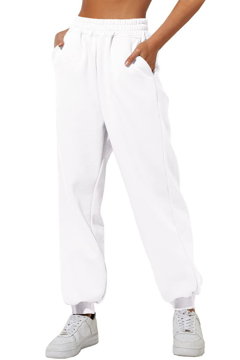 Pantalon femme avec poches taille haute pantalon de jogging ample pantalon de sport confortable pantalon sweat décontracté