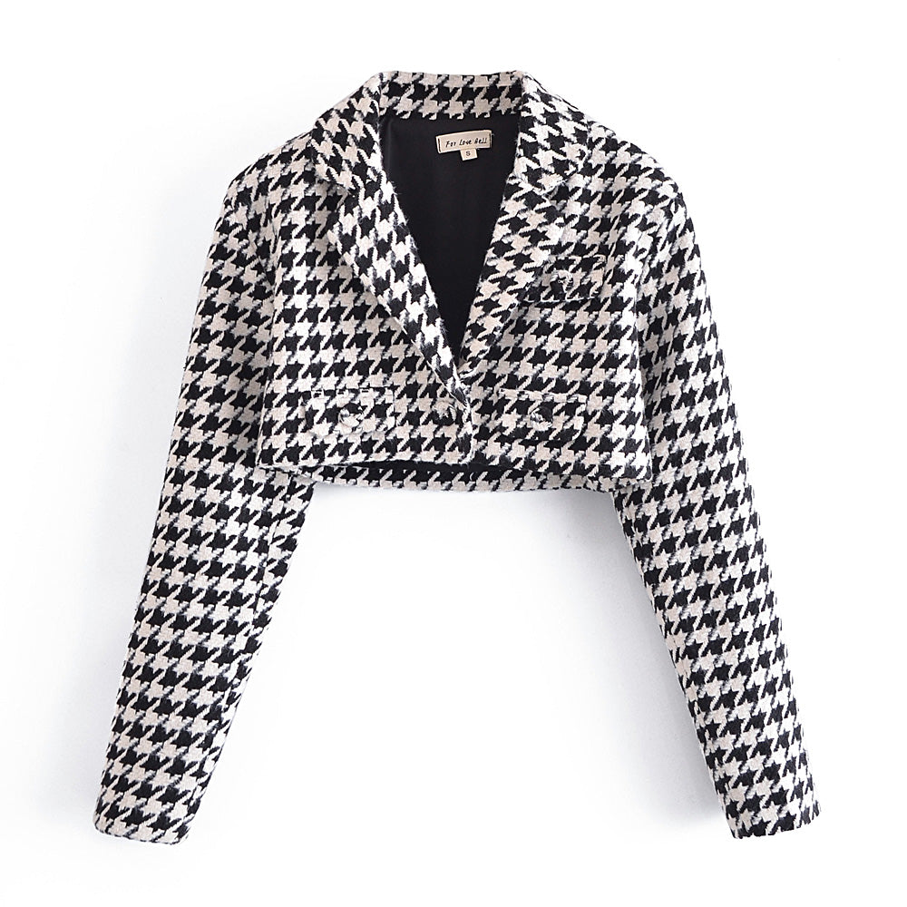 Spring Casual Women Collared Padded Shoulder Front Row Buttons Long Sleeve Short Blazer(:F00109754)