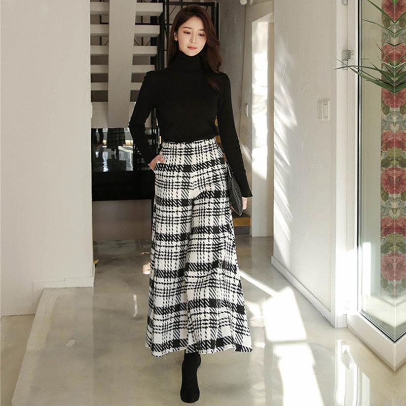 Temperament Black And White Houndstooth Slim-fit Wide-legged Pants